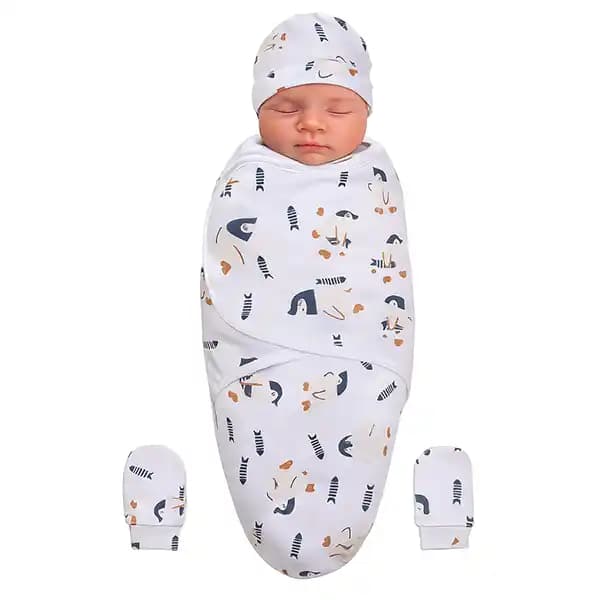 قنداق دورپیچ نوزاد طرح پنگوئن برند بی بی 4 لایف baby 4 life کد 8411