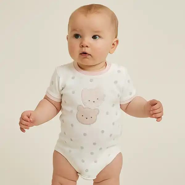 زیر دکمه آستین کوتاه ساده نوزادی دخترانه طرح لیتل کیتی little kitty برند دانالو danaloo
