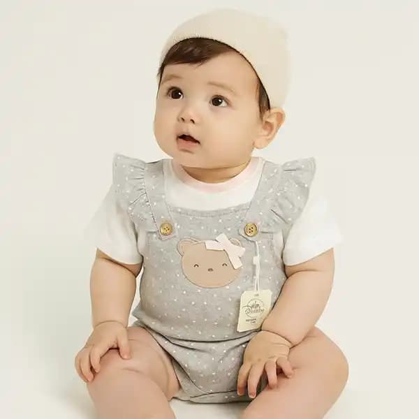 زیر دکمه آستین کوتاه فانتزی نوزادی دخترانه طرح لیتل کیتی little kitty برند دانالو danaloo