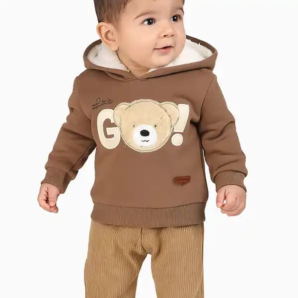 ست هودی و شلوار طرح خرس برند مون بیبی Moon Baby قهوه ای — تصویر ۲