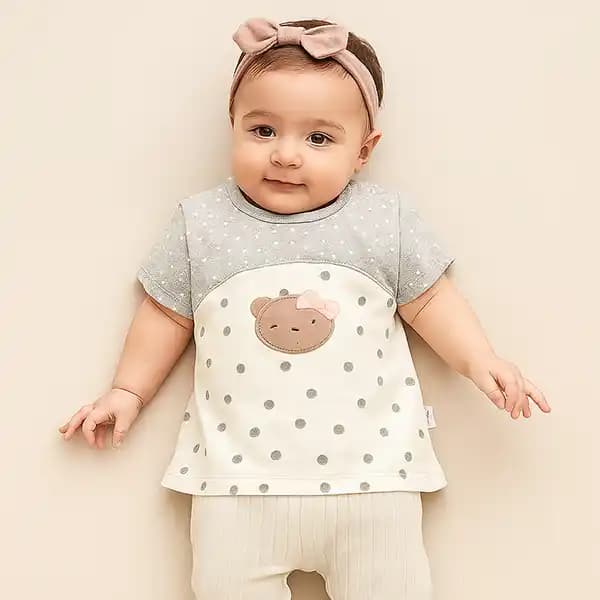 بلوز آستین کوتاه نوزادی دخترانه طرح لیتل کیتی little kitty برند دانالو danaloo