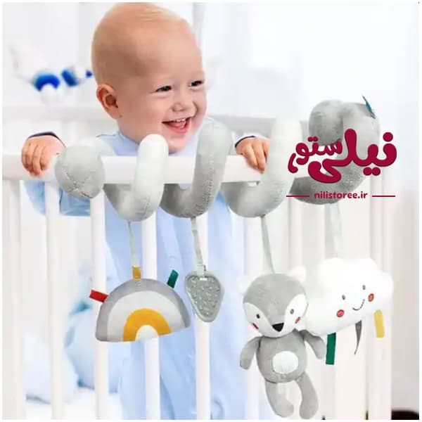 آویز تخت مارپیچ جغجغه ای و دندانگیر نوزاد طرح روباه و ابر برند Aipinqi