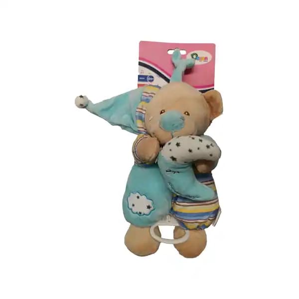 عروسک و آویز تخت موزیکال نوزاد طرح خرس و ماه برند dayan toys