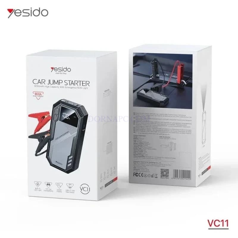 جامپ استارتر یسیدو YESIDO VC11 6000mAh با جریان لحظهای 800A و پاوربانک — تصویر ۲
