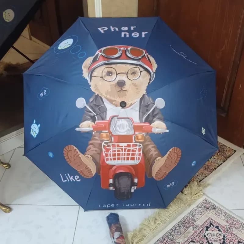 چتر تاشو کودک و نوجوان طرح تدی ضد باد 4 فنر — تصویر ۶