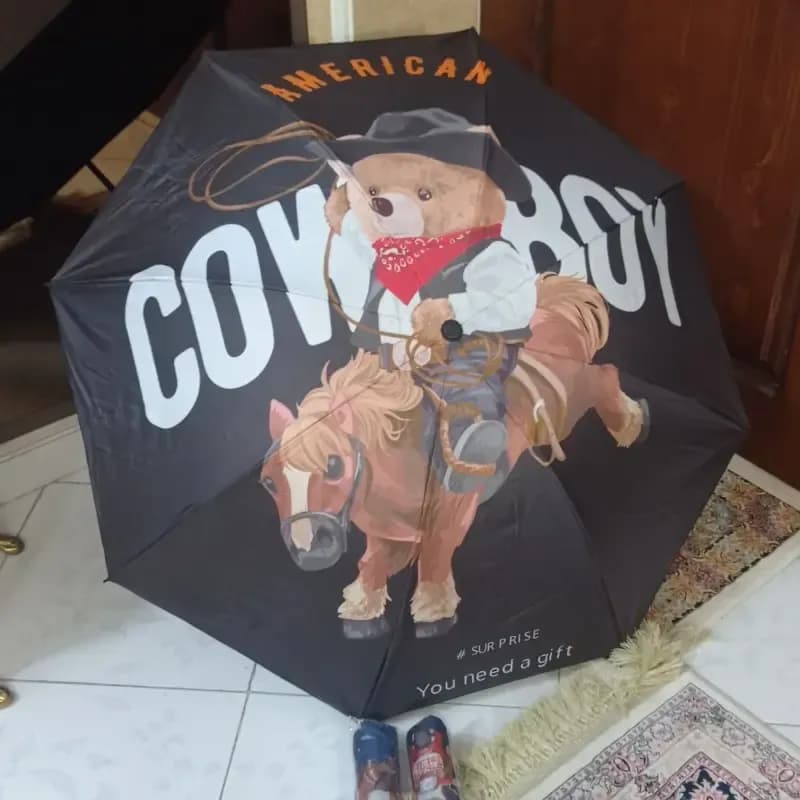 چتر تاشو کودک و نوجوان طرح تدی ضد باد 4 فنر — تصویر ۳