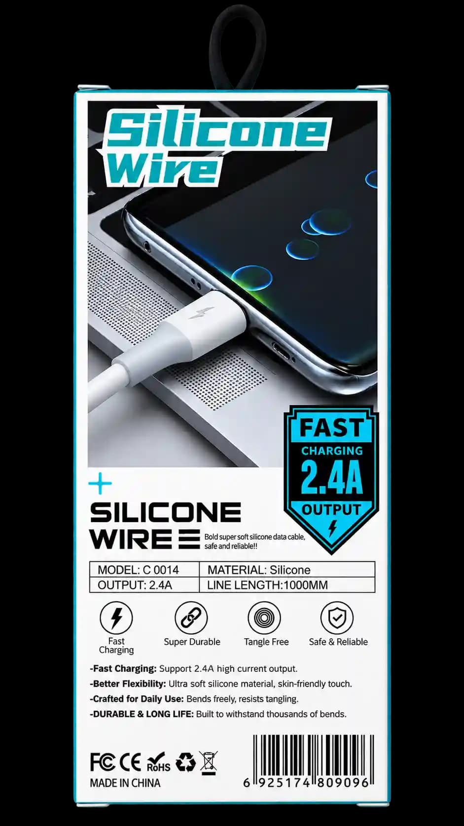 کابل شارژ سریع دو سر تایپ سی سیلیکونی ۲.۴ آمپر مدل C 0014 (Silicone Wire C 0014 C to C Data Cable 2.4A) — تصویر ۲