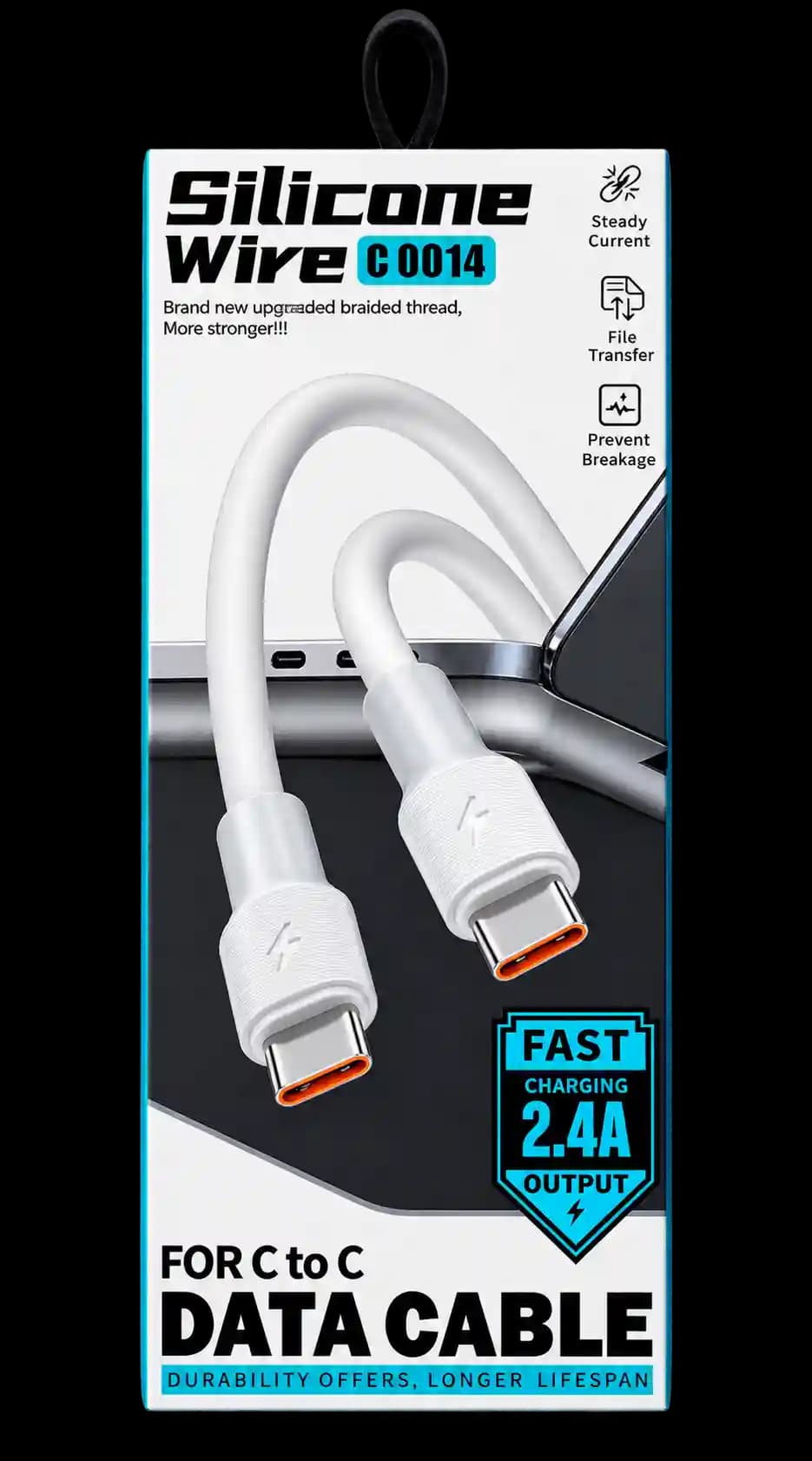 کابل شارژ سریع دو سر تایپ سی سیلیکونی ۲.۴ آمپر مدل C 0014 (Silicone Wire C 0014 C to C Data Cable 2.4A)