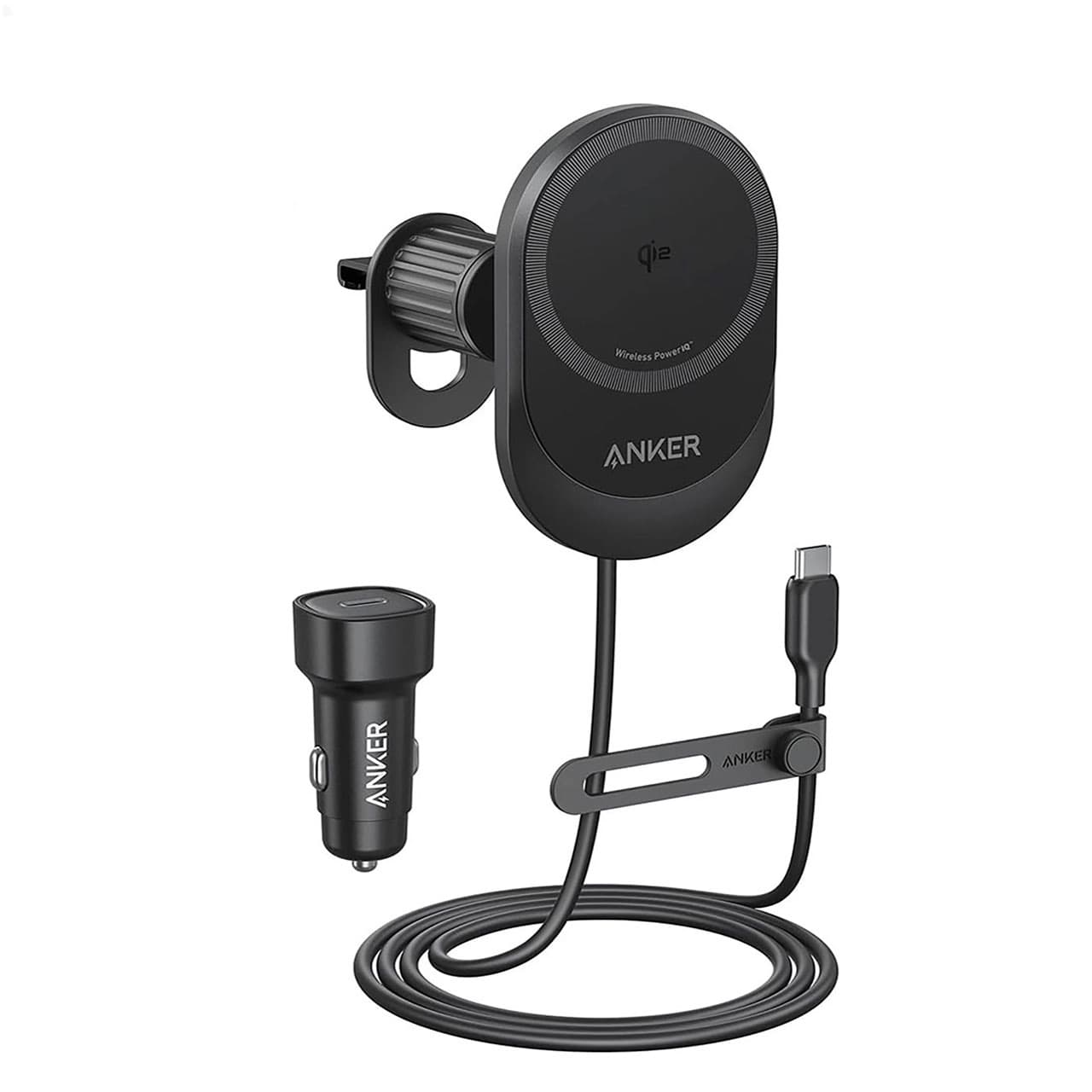 هولدر و شارژر وایرلس گوشی موبایل Anker مدل B2932H11 به همراه شارژر فندکی – مشکی