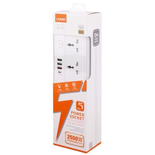 چند راهی 5 خانه الدینیو SC5415 با کابل 2 متری + شارژر USB و Type-C — تصویر ۲