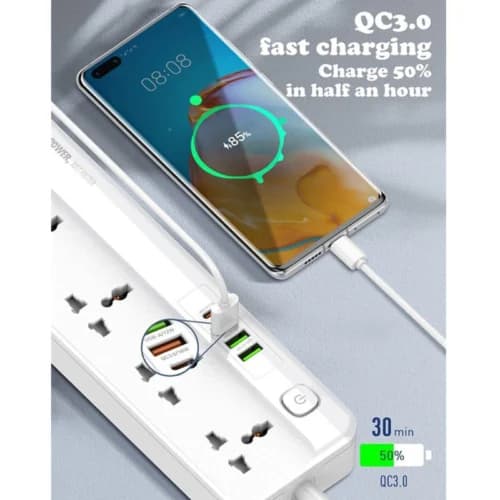 چند راهی 5 خانه الدینیو SC5415 با کابل 2 متری + شارژر USB و Type-C — تصویر ۷