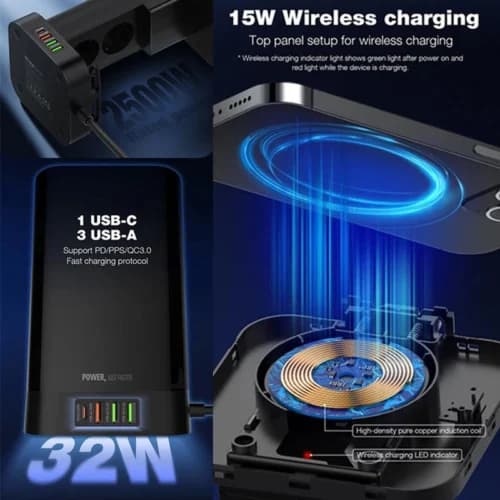 چند راهی و شارژر وایرلس الدینیو SEW4485 با کابل 2 متری + شارژر USB و Type-C — تصویر ۷