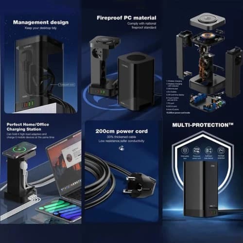 چند راهی و شارژر وایرلس الدینیو SEW4485 با کابل 2 متری + شارژر USB و Type-C — تصویر ۸