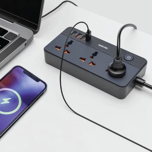 چند راهی 3 خانه گرین لاین GS-200 GNGS200PSBK با کابل 2 متری + شارژر USB و Type-C — تصویر ۴