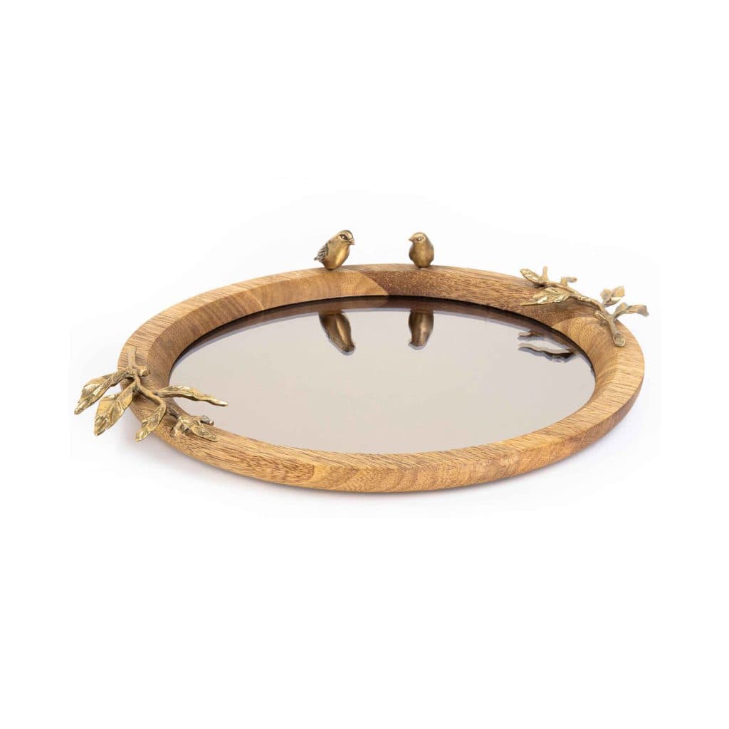 سینی گرد کف آینه ای گلدگیش مدل گلدن برد سایز کوچک کد GK829505