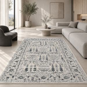 فرش ماشینی 420 شانه آرمانی زمینه و حاشیه کرم طرح مدرن پینترستی کد 5605