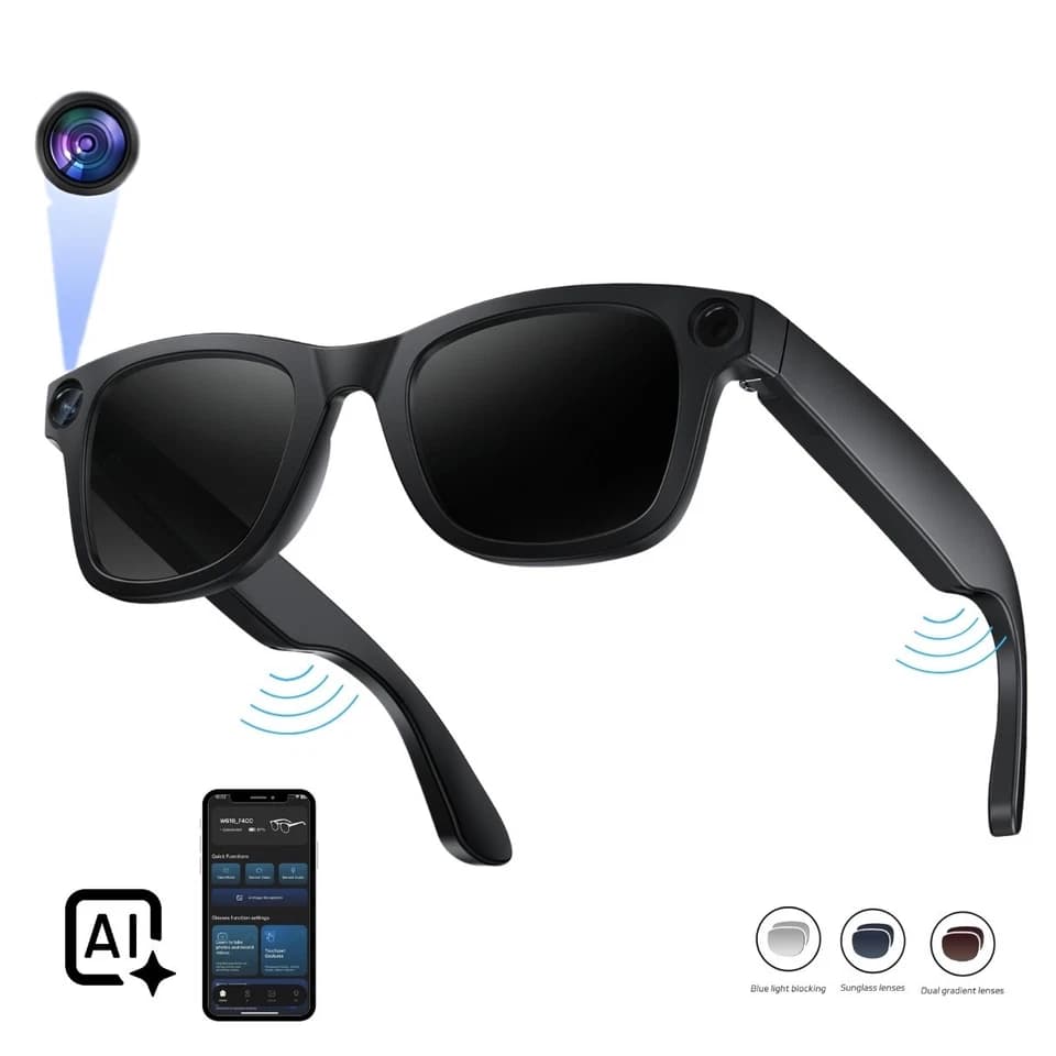 عینک هوشمند دوربین دار مدل AIMB-G1 مجهز به هوش مصنوعی | Smart AI Sunglasses with Camera & Bluetooth Audio Vintage Sports Driving Glasses