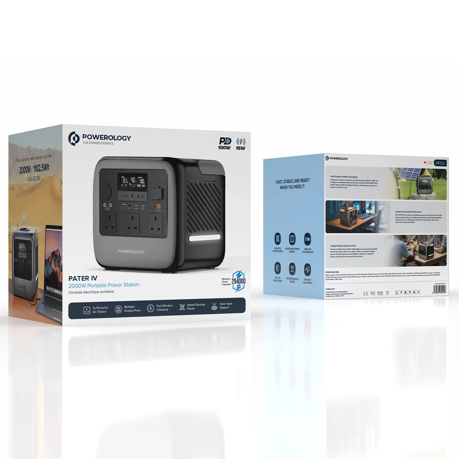 پاور استیشن پاورولوژی مدل Powerology Pater IV Portable Power Station 2000W PWGC2000GY — تصویر ۶