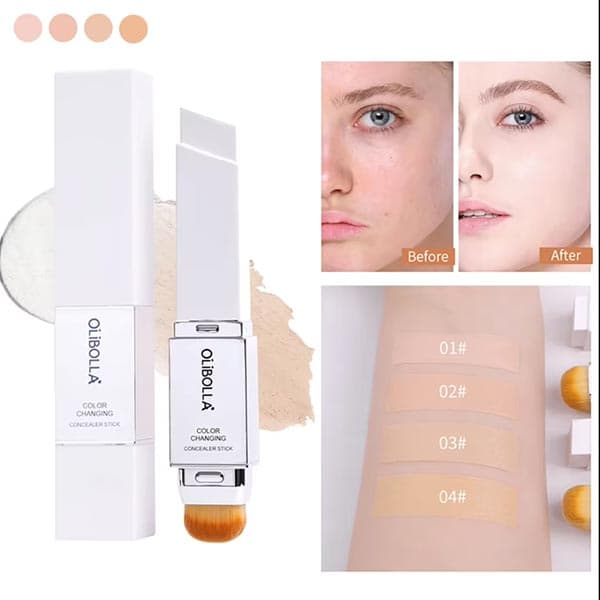 کرم پودر استیکی تغییر رنگ اولی بولا دو سر با براش (OLIBOLLA Color Changing Foundation Stick – Dual-Ended Foundation & Brush) — تصویر ۳