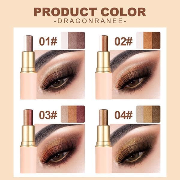 سایه چشم استیکی دراگون Dragon Ranee سه رنگ با ماندگاری بالا (Dragon Ranee 3-Color Eyeshadow Stick – Long Lasting) — تصویر ۳