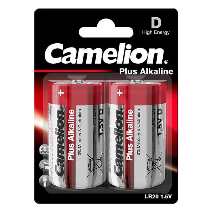 باتری دوتایی سایز D پلاس آلکالاین کملیون مدل Camelion Plus Alkaline LR20-BP2 1.5V D