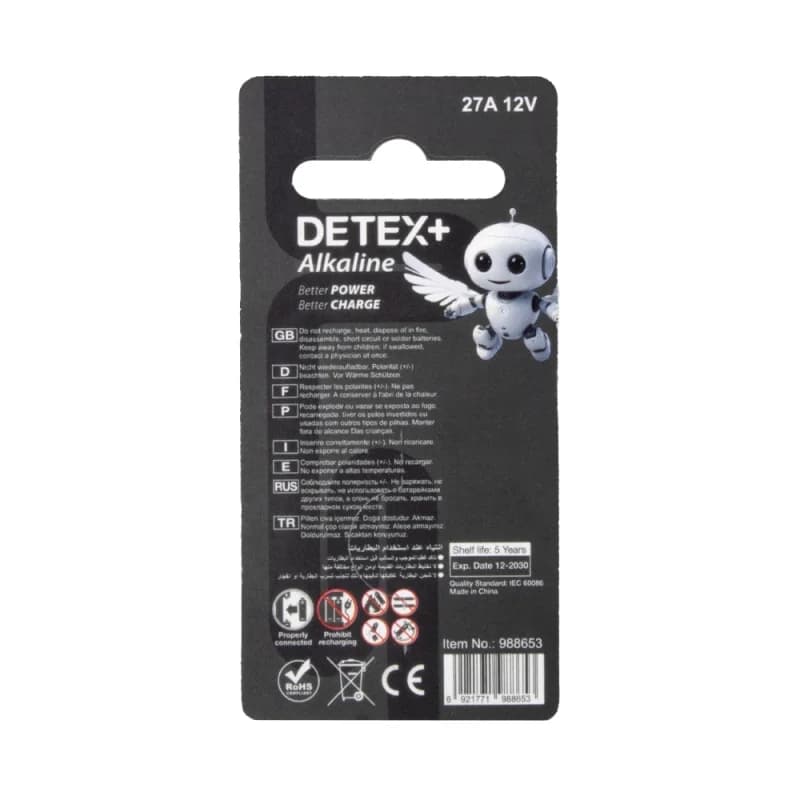 باتری ریموتی آلکالاین 12 ولت دیتکس سایز 27A DETEX — تصویر ۲