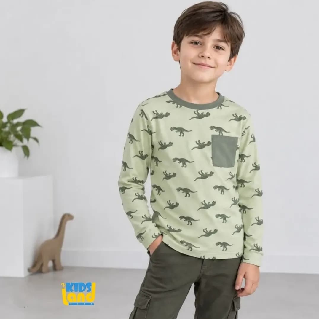 بلوز آستین بلند نخی پسرانه H&M طرح دایناسور | تولید بنگلادش