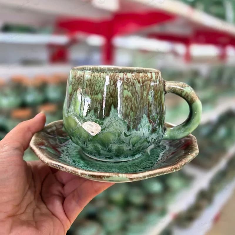 ست فنجان و نعلبکی سرامیکی الماس ماربل
