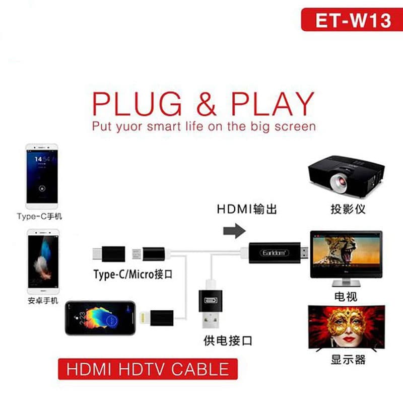 کابل تبدیل HDMI موبایل ارلدام مدل ET-W13 — تصویر ۴