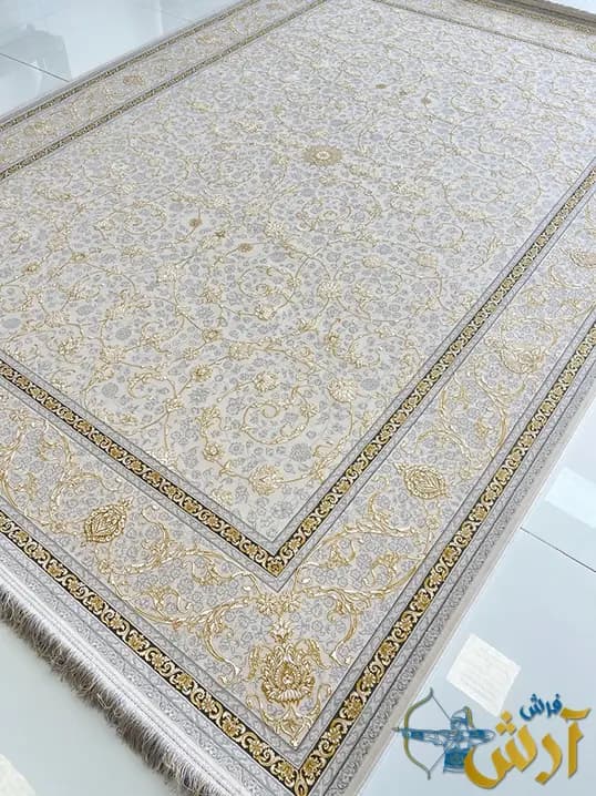 فرش کرم طلایی گل برجسته 1500 شانه طرح رها — تصویر ۲