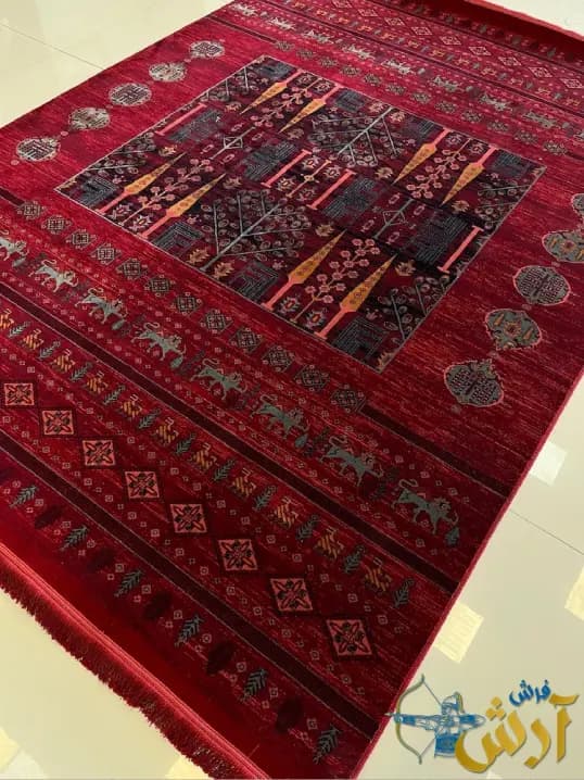 فرش 700 شانه ارزان قیمت لاکی طرح دستباف نقشه بنفشه — تصویر ۲