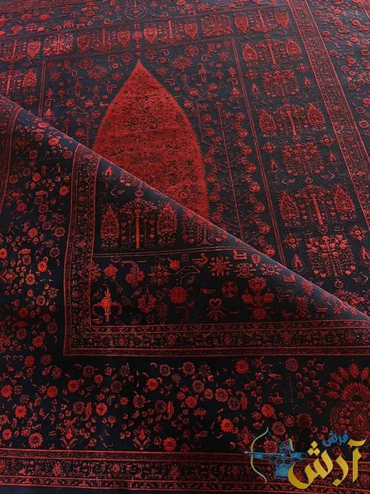 فرش طرح درخت زندگی ماشینی 1200 شانه دیبا لاکی — تصویر ۶