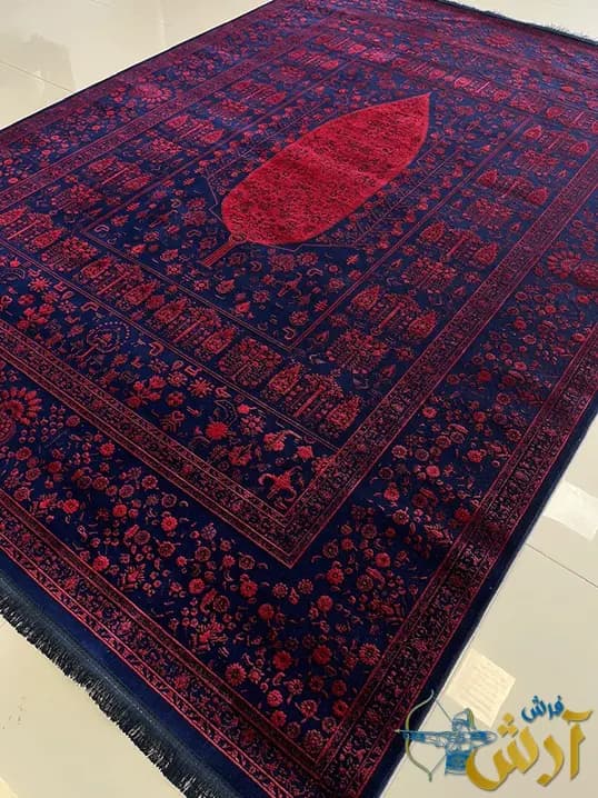 فرش طرح درخت زندگی ماشینی 1200 شانه دیبا لاکی — تصویر ۲