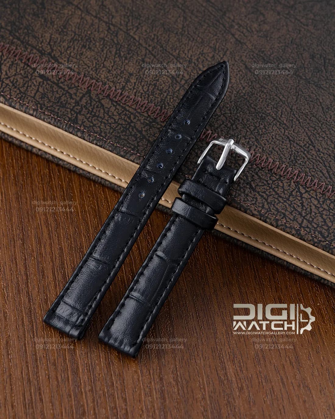 بند چرم ساعت مشکی طرح کروکودیل ۱۴ میلیمتر — تصویر ۲