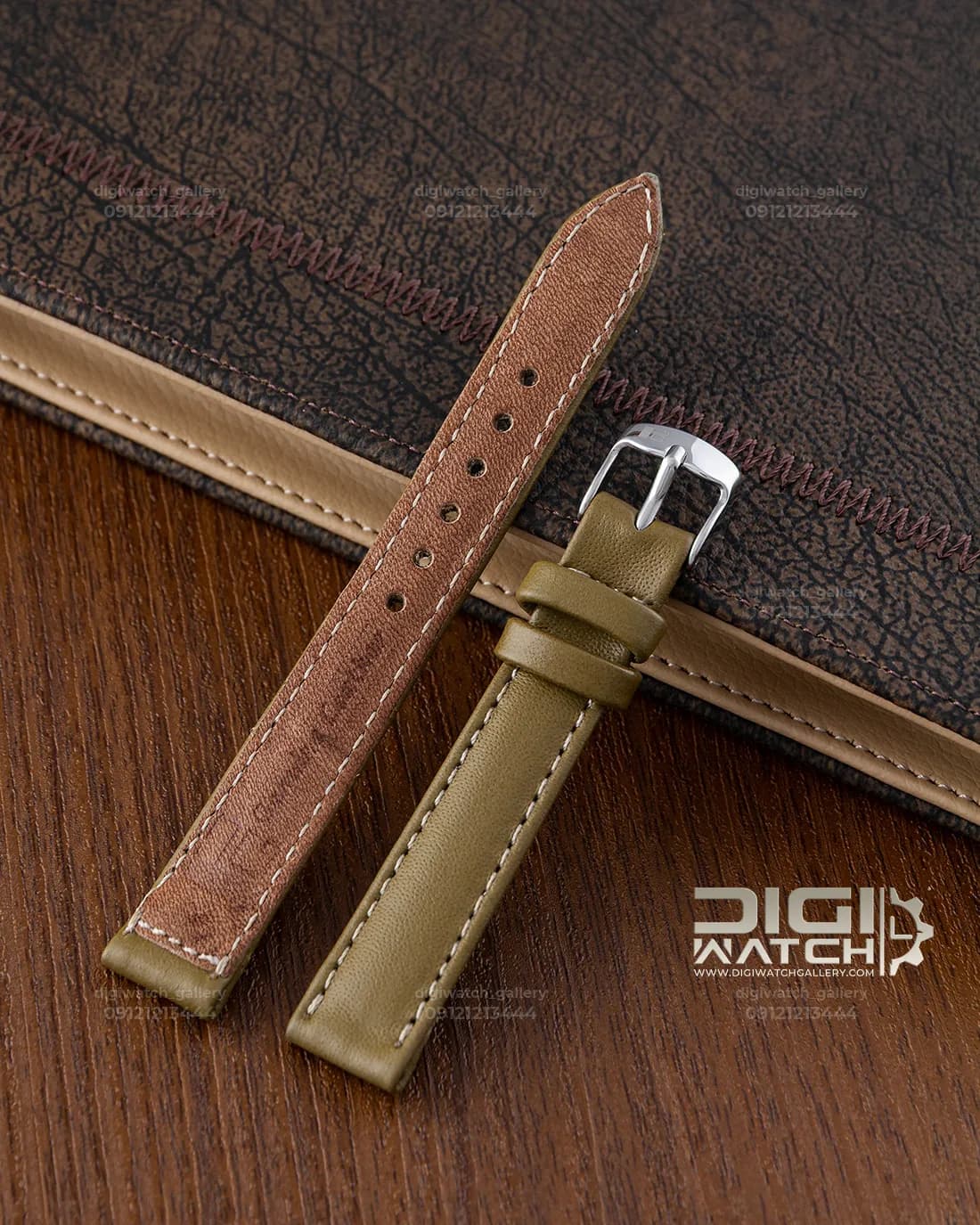 بند چرم ساعت سبز صدری طرح ساده ۱۴ میلیمتر