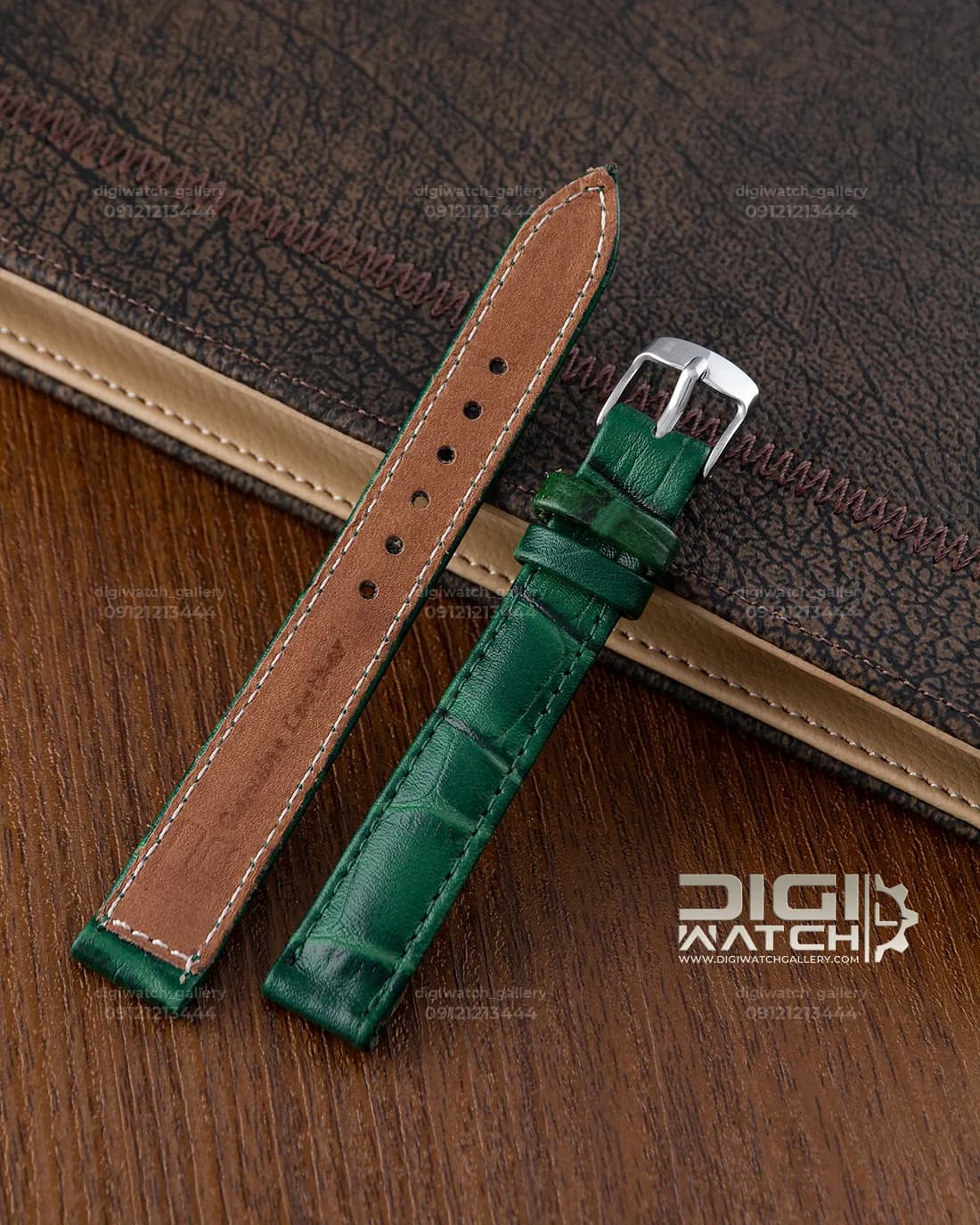 بند چرم ساعت سبز طرح کروکودیل ۱۴ میلیمتر