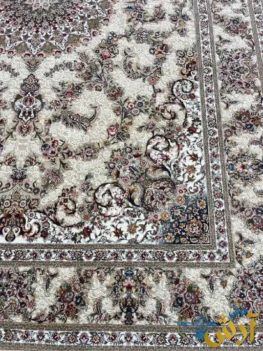 فرش کرمی گل برجسته طرح ماهان 1200 شانه — تصویر ۳