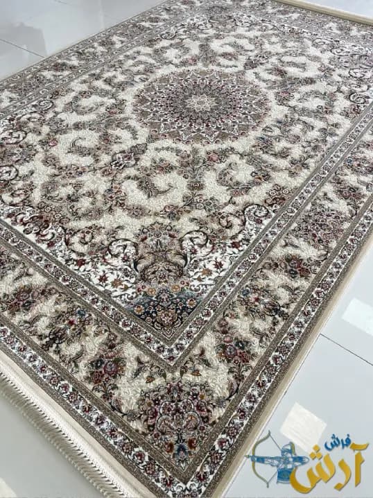 فرش کرمی گل برجسته طرح ماهان 1200 شانه — تصویر ۲