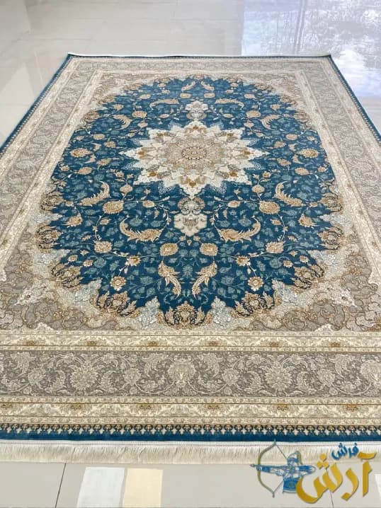 فرش آبی طلاکوب طرح صنم 1200 شانه