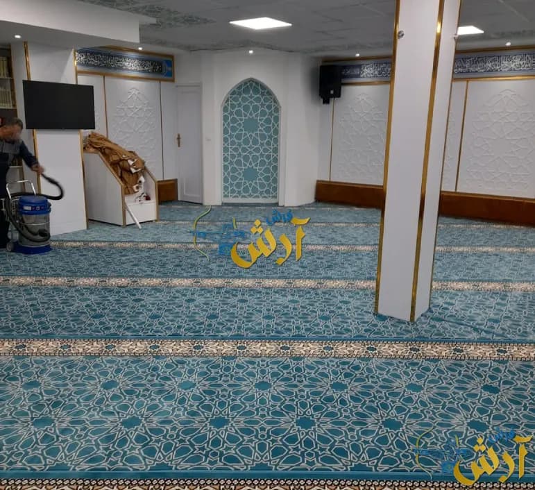 فرش سجاده ای تشریفاتی طرح حراء آبی — تصویر ۴