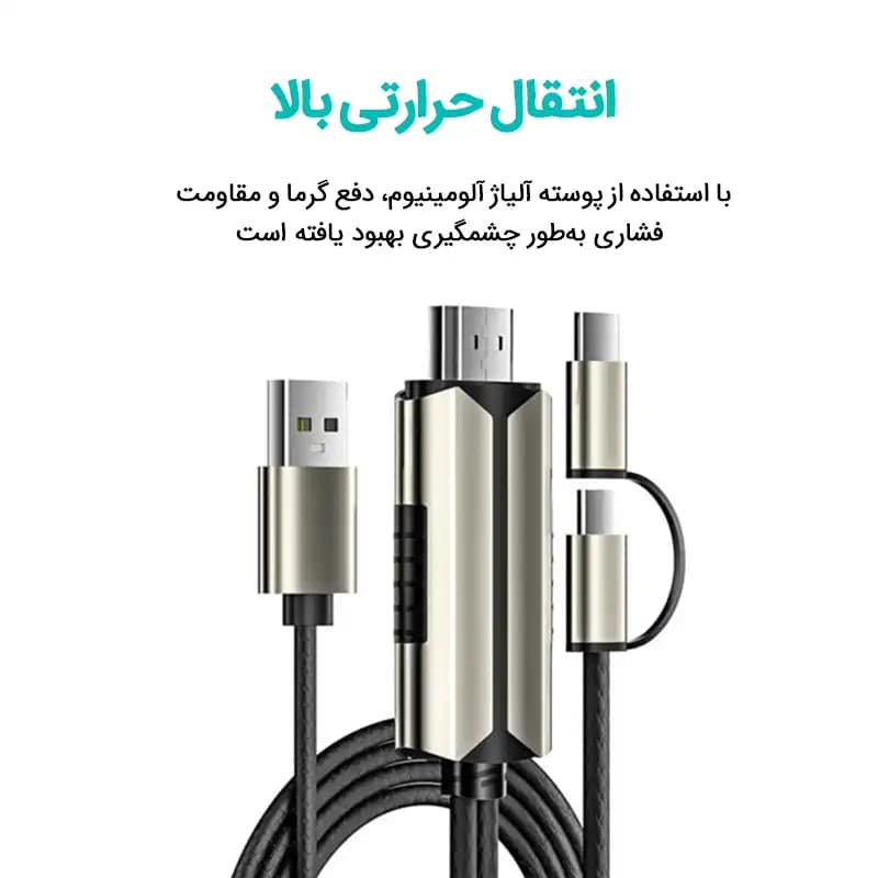 کابل HDMI به Type-c و میکرو کوتتسی Coteetci 33023 طول 2 متر — تصویر ۴