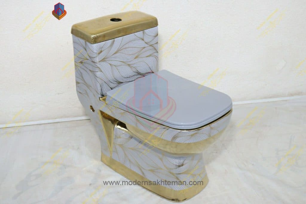 توالت فرنگی لوکس طوسی طلایی طرح برگ کد 4566