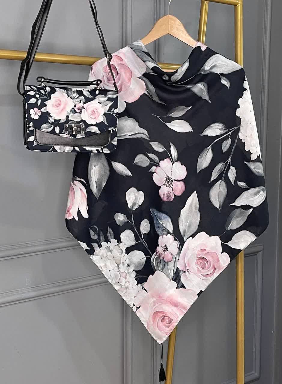 ست کیف و روسری زنانه طرح جدید رزا مشکی کیفیت عالی کد mo830