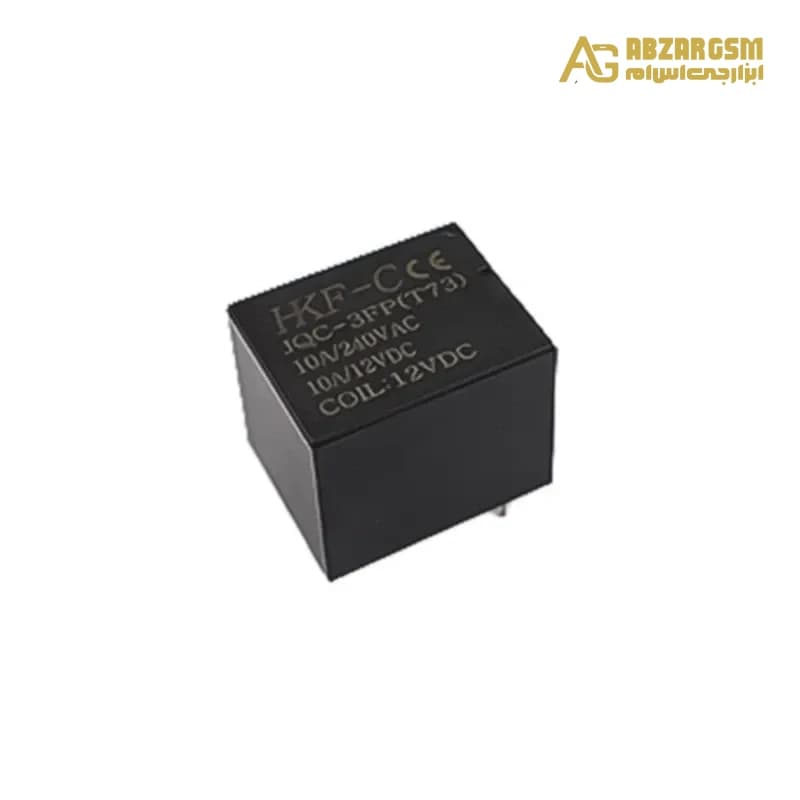 رله 12V-10A پایه میلون T73 تک کنتاکت 4 پین مارک HKF کد JQC-3FP