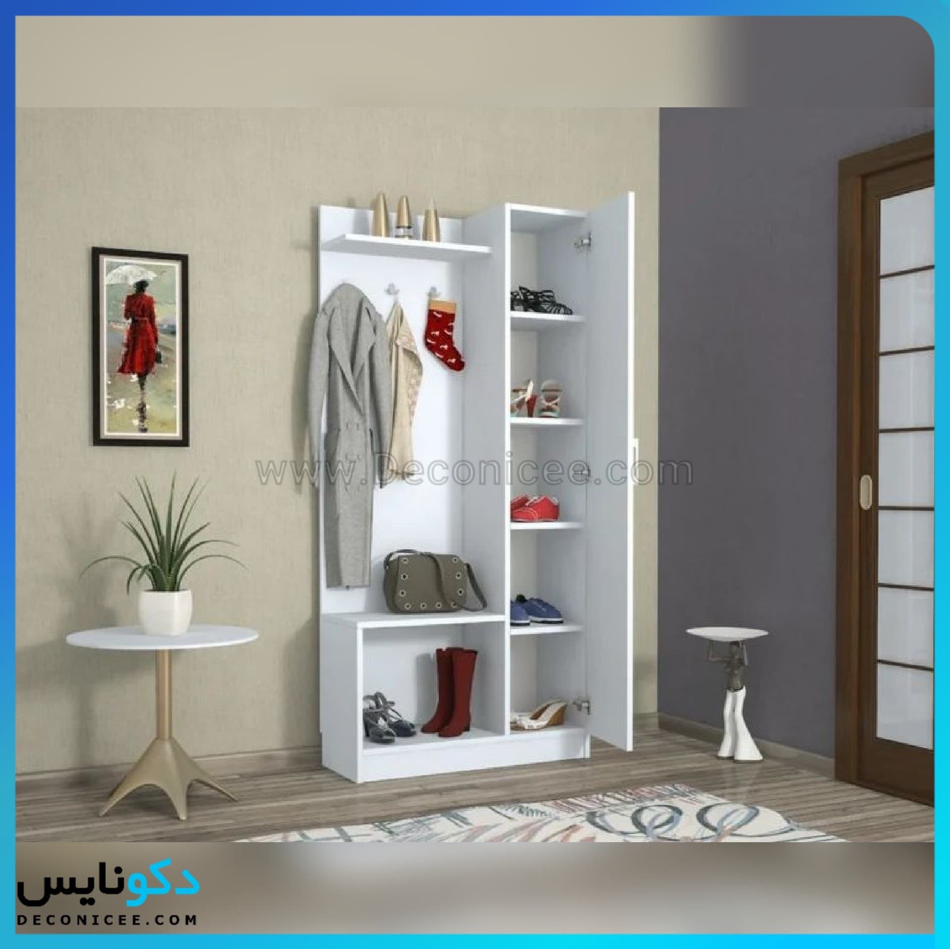 جاکفشی جالباسی با آینه قدی تمام ام دی اف مبلمان اورلین مدل 975971 — تصویر ۲