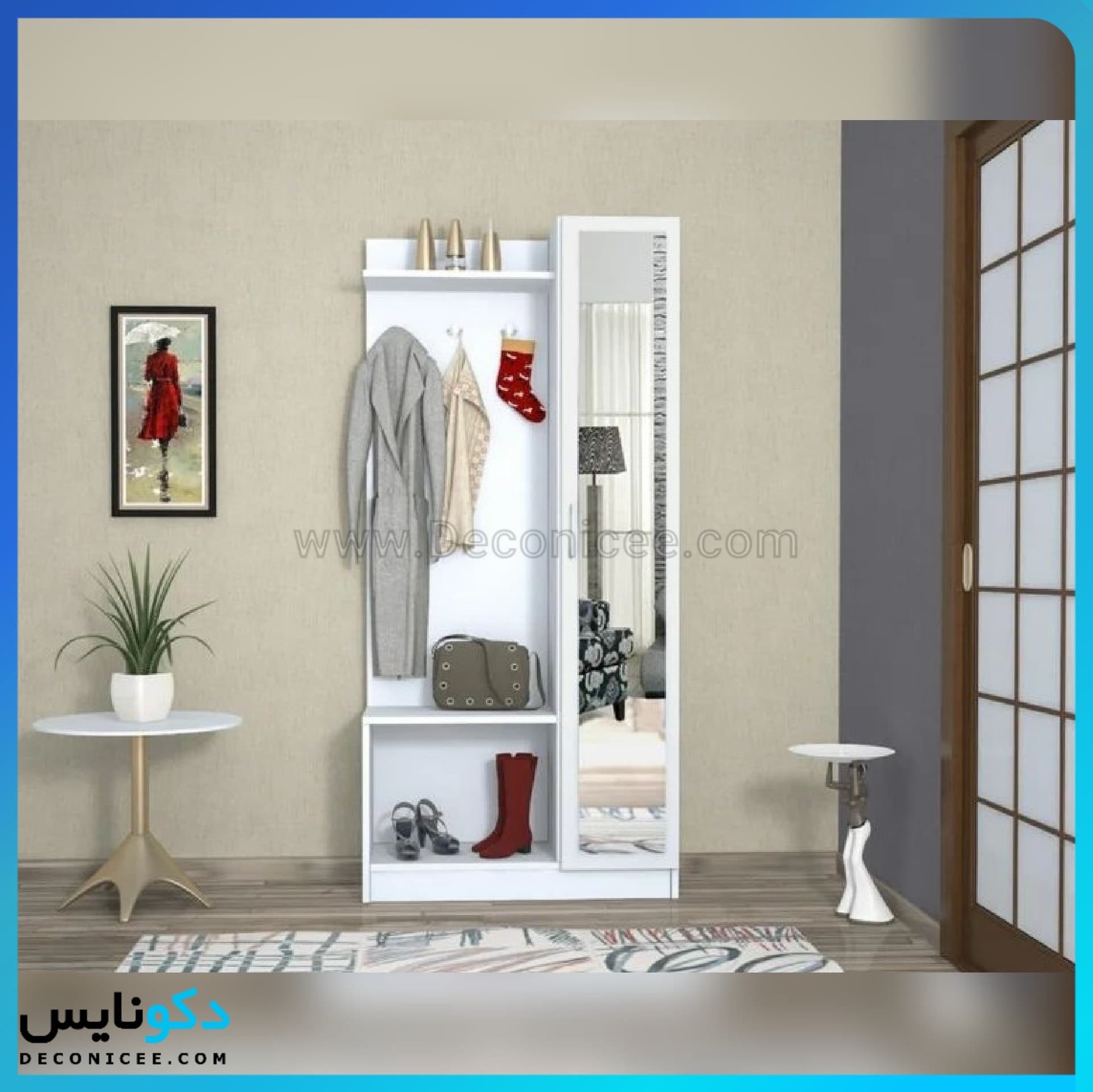جاکفشی جالباسی با آینه قدی تمام ام دی اف مبلمان اورلین مدل 975971 — تصویر ۳
