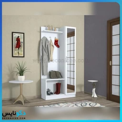 جاکفشی جالباسی با آینه قدی تمام ام دی اف مبلمان اورلین مدل 975971