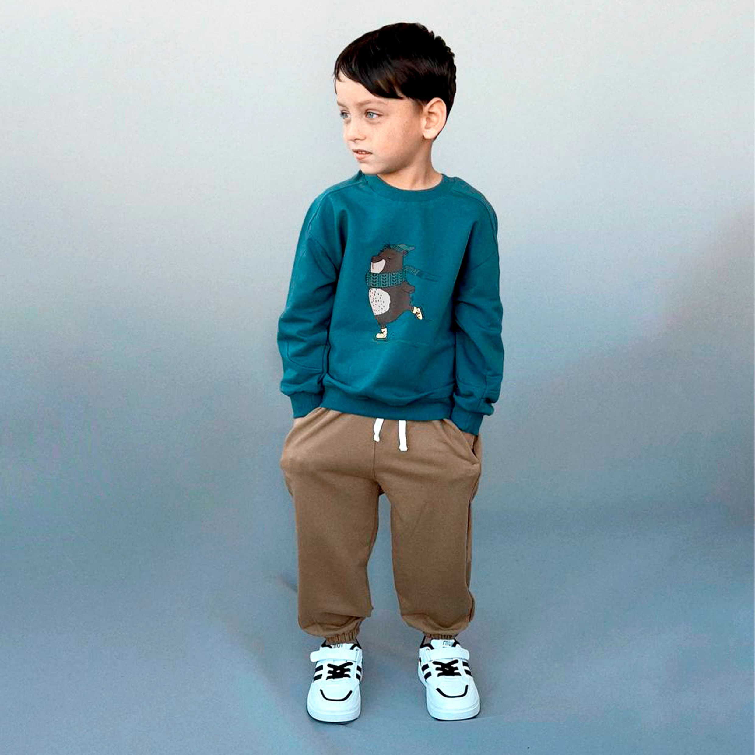 ست چاپدار بچگانه دورس شلوار اسلش خرس اسکیت سوار horskids