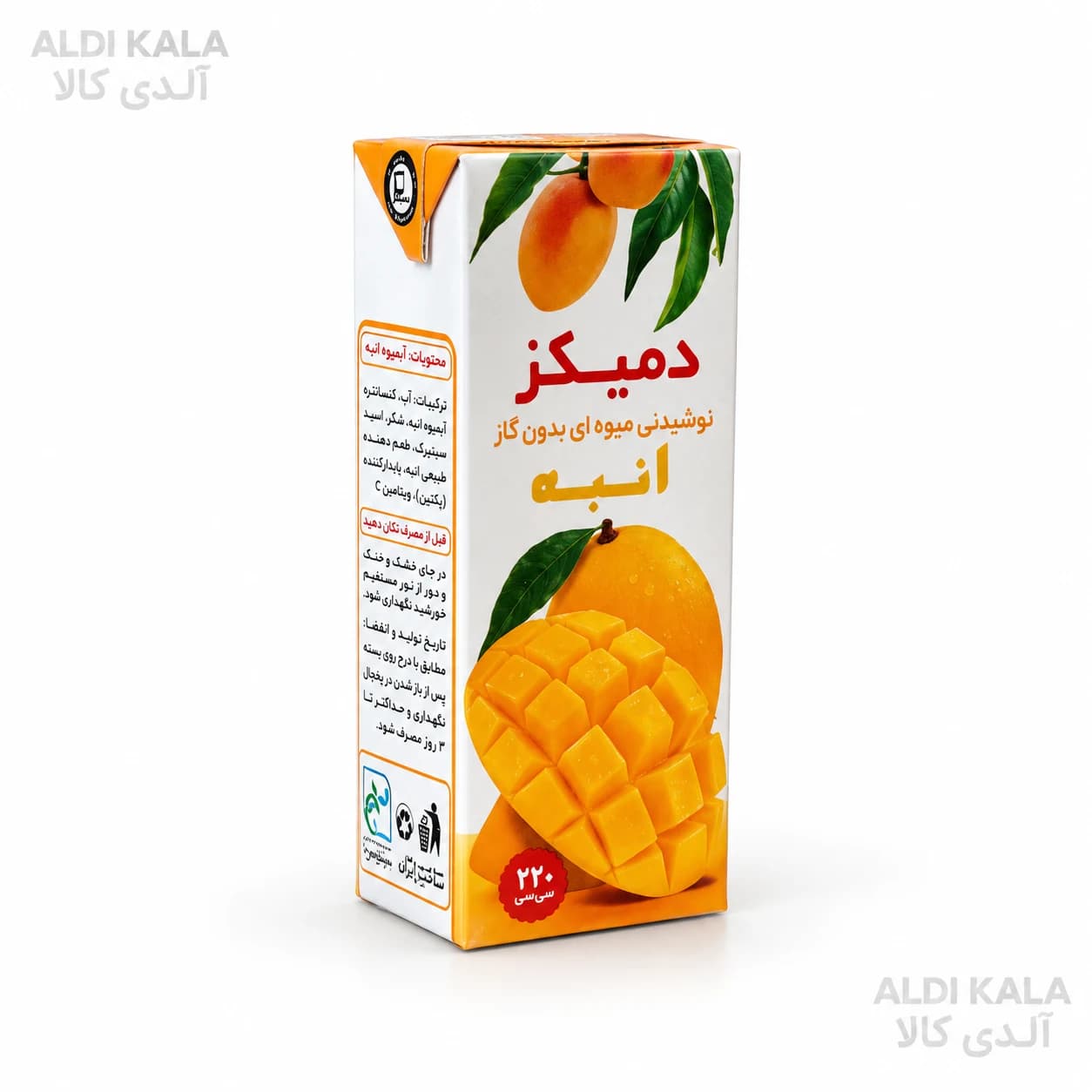 نوشیدنی میوهای انبه دمیکز ۲۲۰ میلیلیتر بسته ۳۶ عددی
