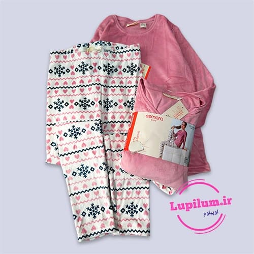 بلوز شلوار حوله ای دخترانه صورتی سفید الگو